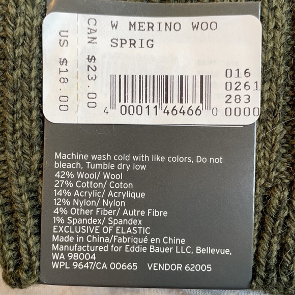 NWT Eddie Bauer Women’s Green Wool Merino Crewsock - Picture 2 of 2